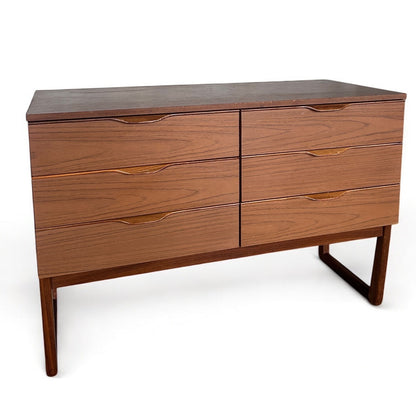 Mid Century Europa Furniture Teak Chest of 6 Drawers on Sleigh Legs