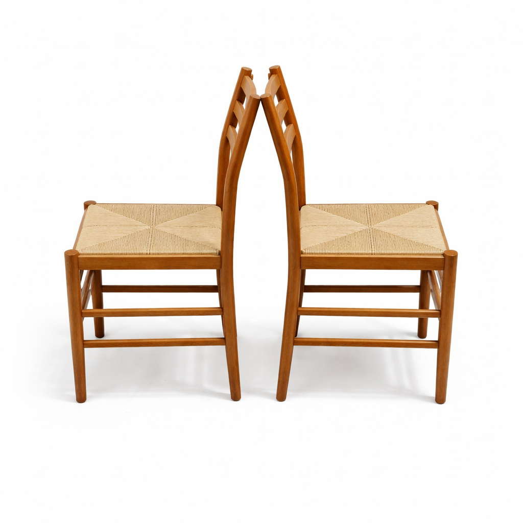 Italian Beech Dining Chairs – Set of Two Vintage Ladder Back Chairs