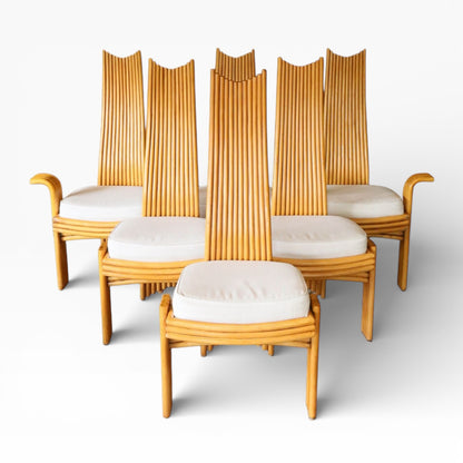 Set of 6 Modernist Tall Back Bamboo Dining Chairs by Arthur Edwards for McGuire