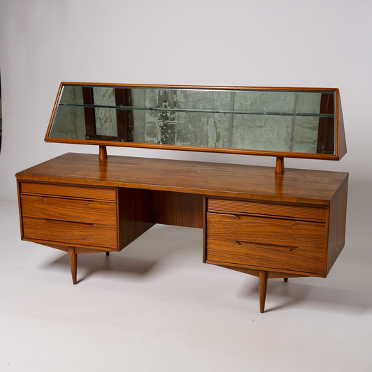 White & Newton Mid-Century Dressing Table with Mirror | Vintage Teak Vanity