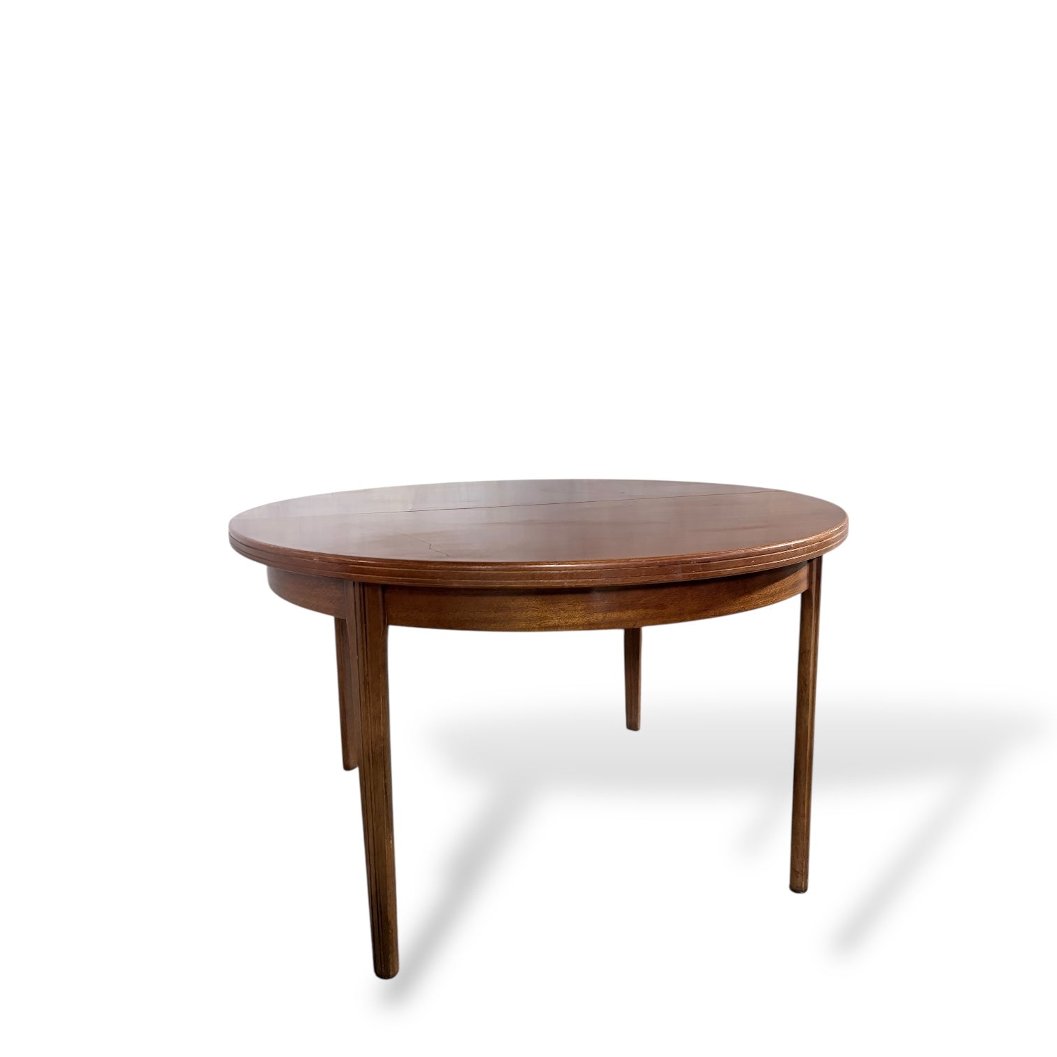 Afromosia Teak Round Extending Dining Table with Tapered Legs — view 6