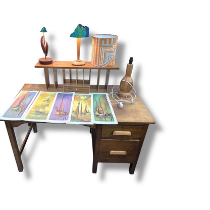 Vintage Oak School Desk – Solid Wood Writing Desk with Drawers