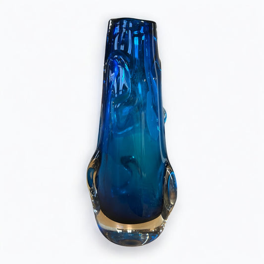 Mid century Whitefriars Kingfisher blue glass Knobbly vase