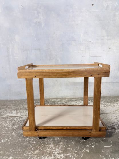 Mid Century Oak & Formica Two-Tier Drinks Trolley