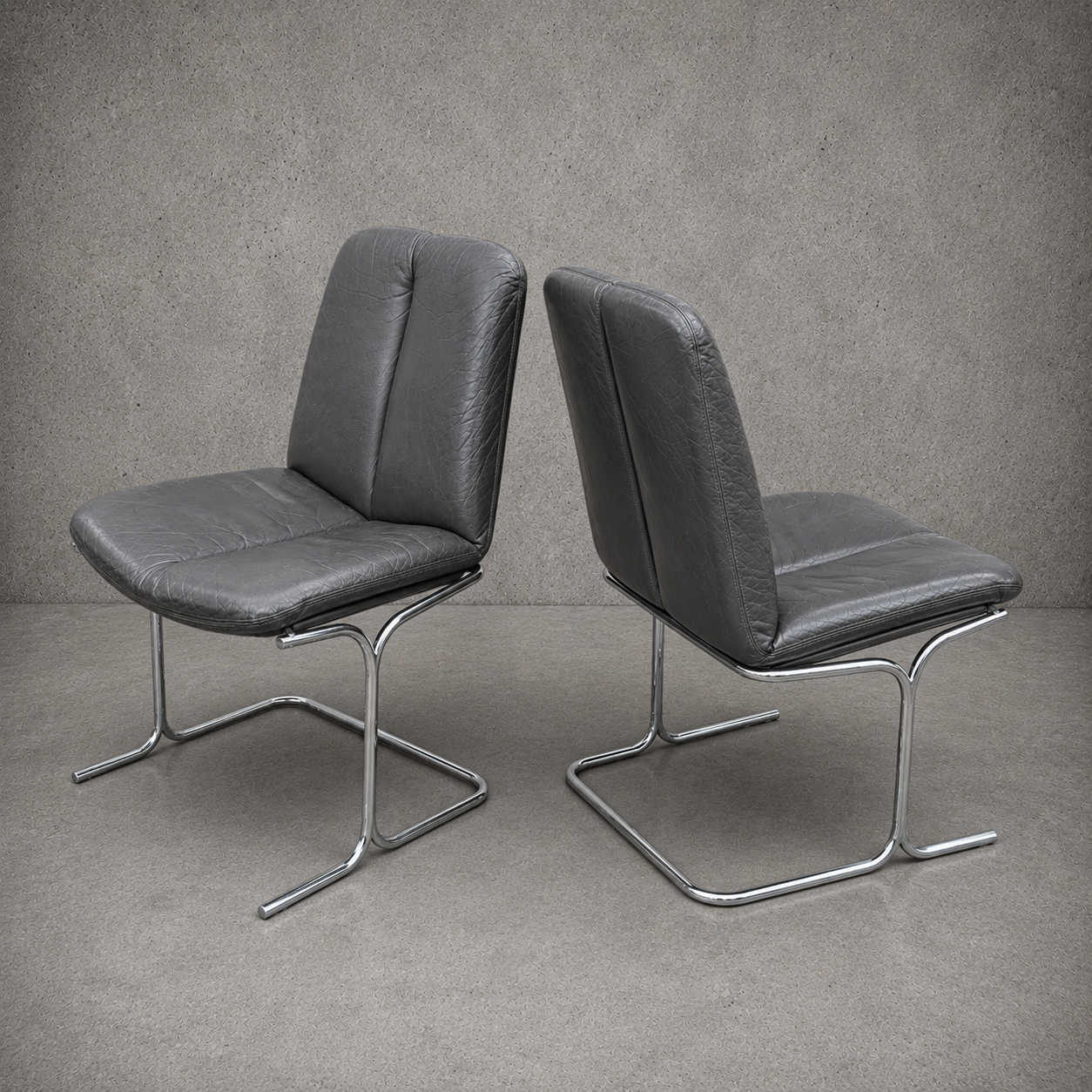 Pair of Vintage Pieff ‘Eleganza’ Leather & Chrome Dining Chairs by Tim Bates for Harrods