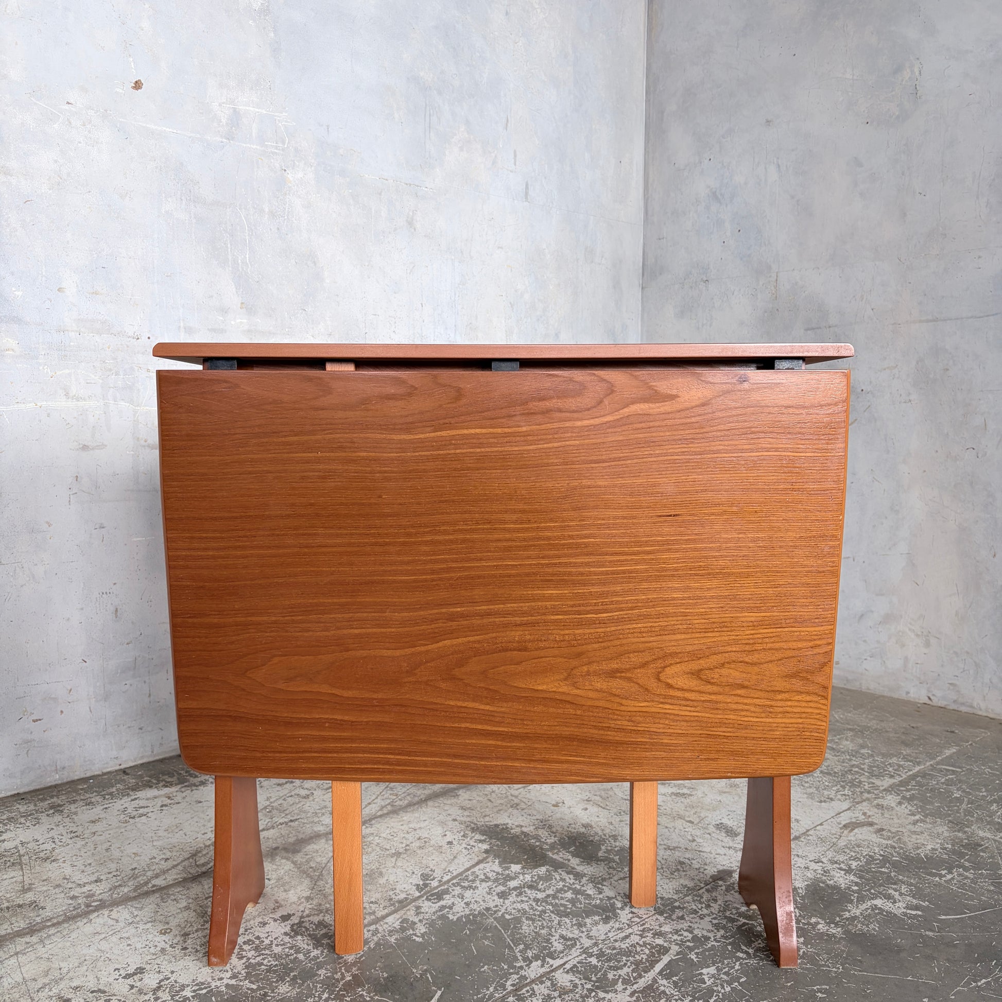 Mid Century Compact Teak Drop Leaf Dining Table Space Saving Fold Away Dining Table