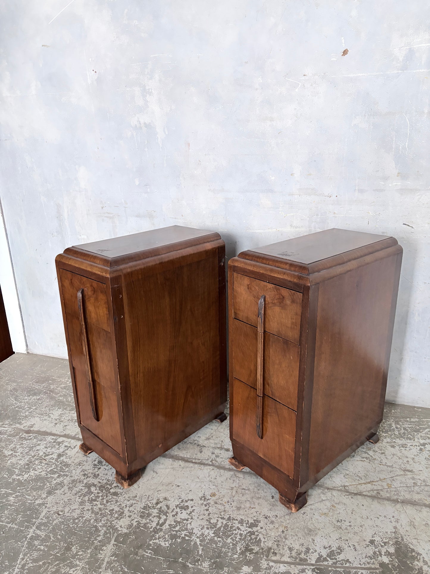 Pair of Art Deco Walnut Bedside Cabinets