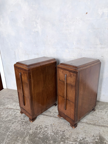 Pair of Art Deco Walnut Bedside Cabinets