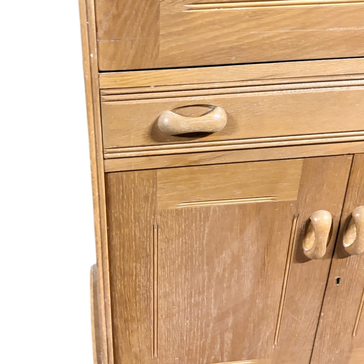 Vintage Oak Bureau - Drop Front Desk | Compact Writing Desk With Castor Wheels