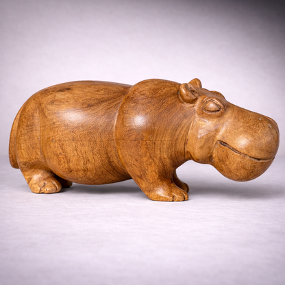 Mid Century Hand-Carved Teak Hippo Sculpture