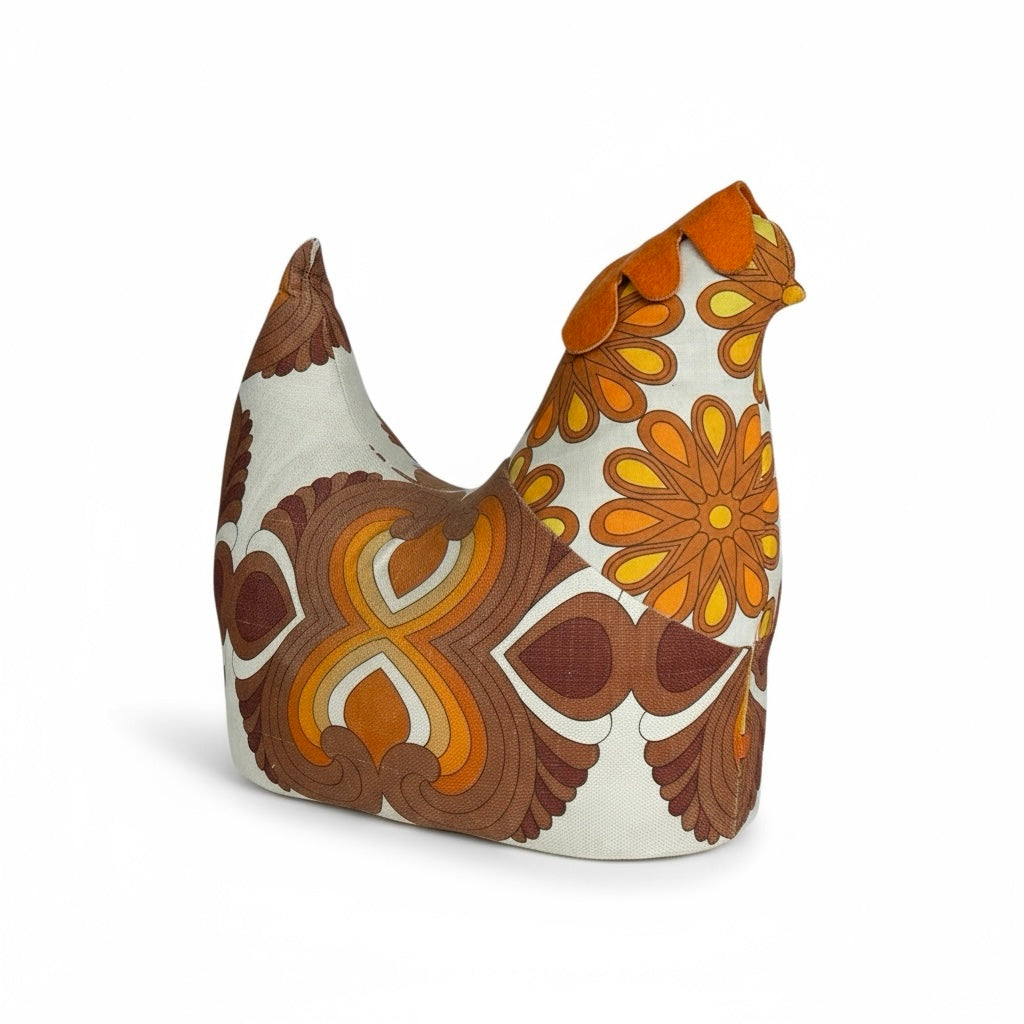 Retro Fabric Hen Stool – 1970s Child’s Upholstered Seat / Decorative Pouffe