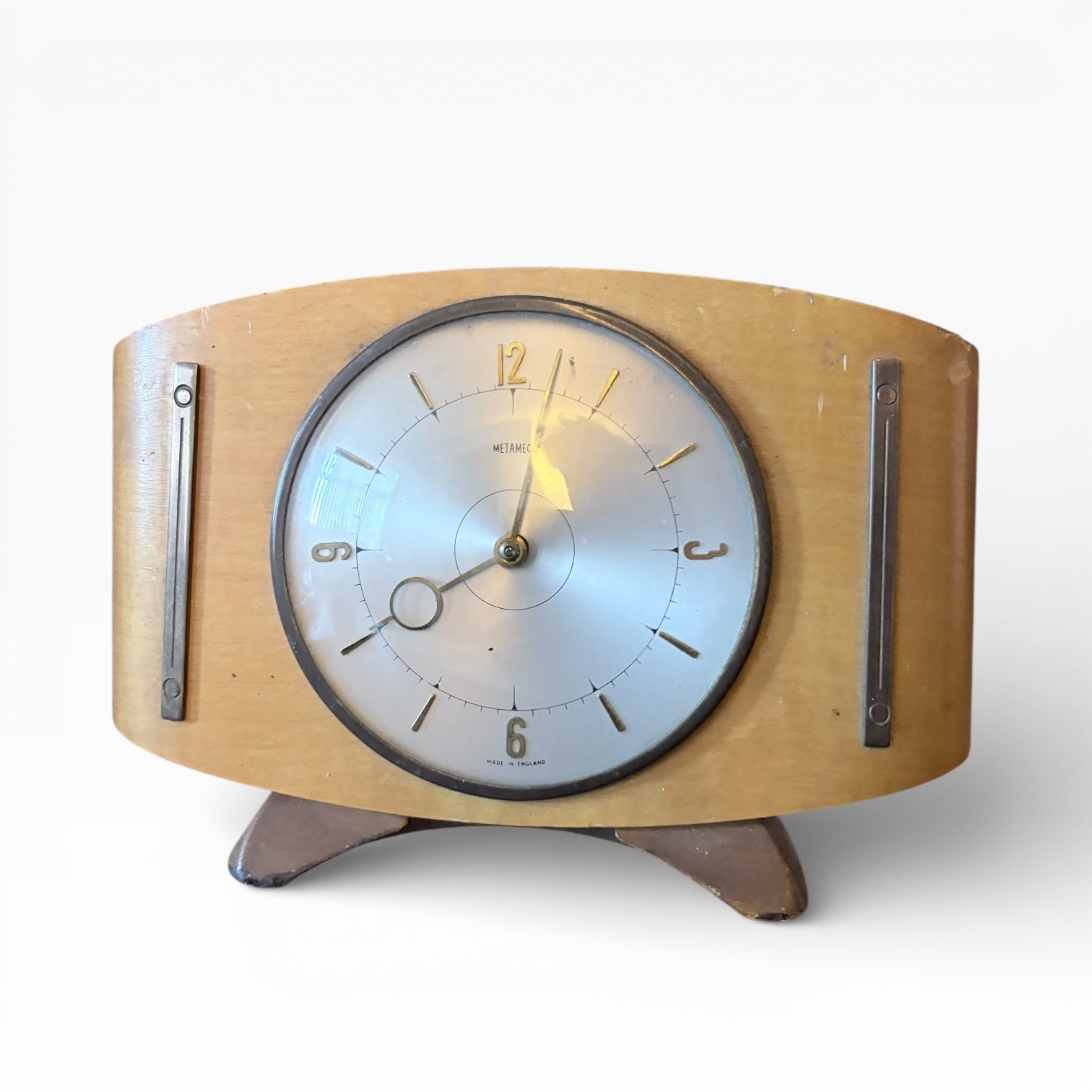 Mid-Century Metamec Mantel Clock – Brass & Wood Case, Made in England — view 3