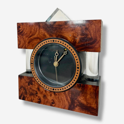 Mid Century Vintage Burr Walnut & Lucite Mantel Clock