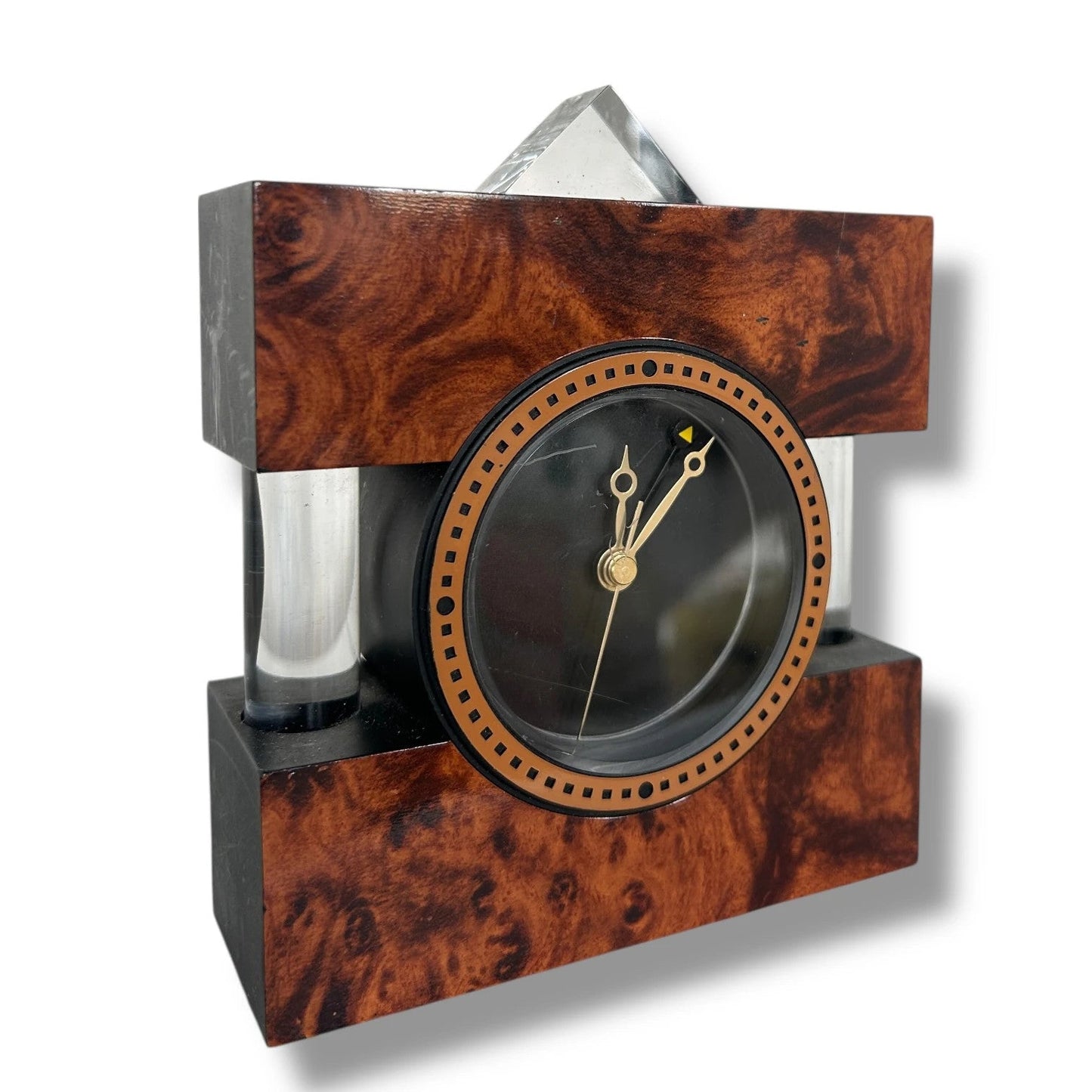 Vintage Mantel Clock – Italian Burr Walnut Veneer Art Deco Table Clock