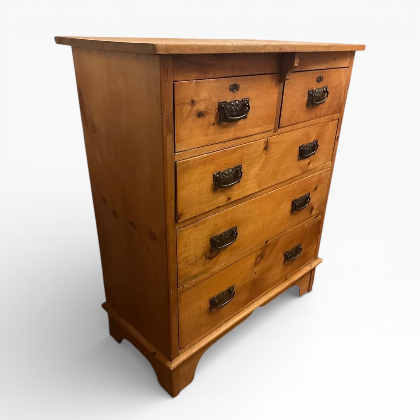 Antique Pine and Brass Chest of Drawers