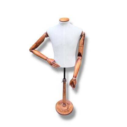 Vintage Articulated Wooden Male Mannequin with Adjustable Arms