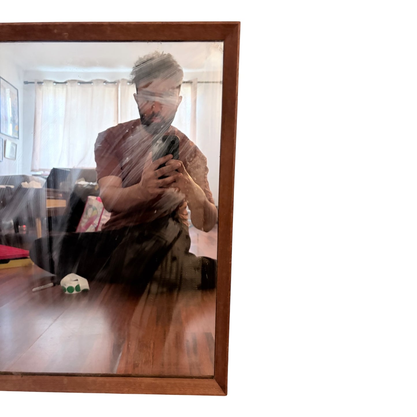 Mid Century Teak Wall Mirror – Minimalist Rectangular Wooden Frame