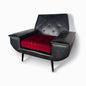 Mid Century Modern Black Leather and Red Velvet Italian Armchair