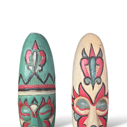 Hand Carved Wooden Sculptures – Mid Century Folk Art Painted Heads