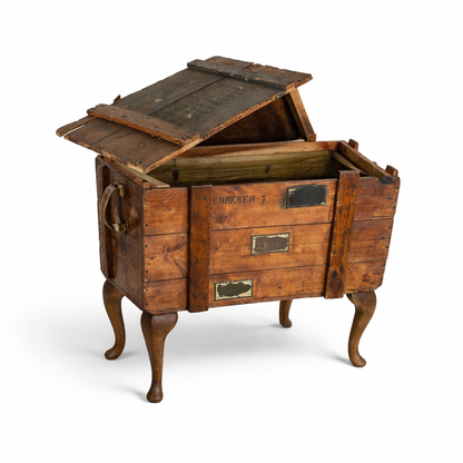 WWII Military Chest Coffee Table – Upcycled Wooden Crate with Queen Anne Cabriole Legs — view 2