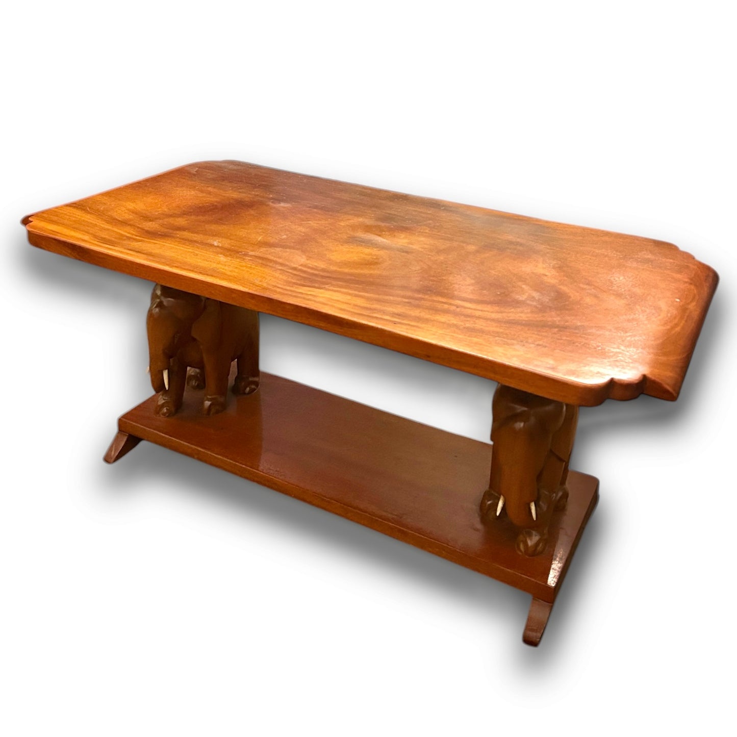 Vintage 1960s Elephant Carved Wood Coffee Table