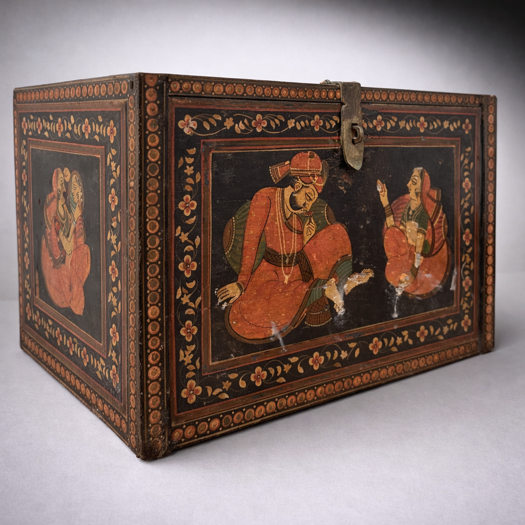 Antique 20th Century Mughal Painted Jewellery Box