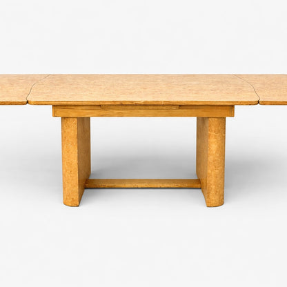 Art Deco Bird’s Eye Maple Draw Leaf Extending Dining Table | 1930s Pedestal Dining Table