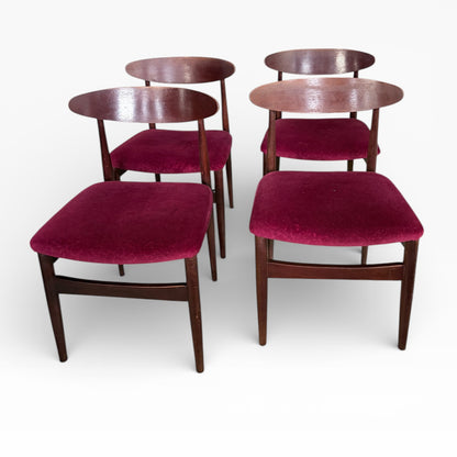 Teak Dining Chairs – Mid-Century Modern British Design | Burgundy Upholstered Set