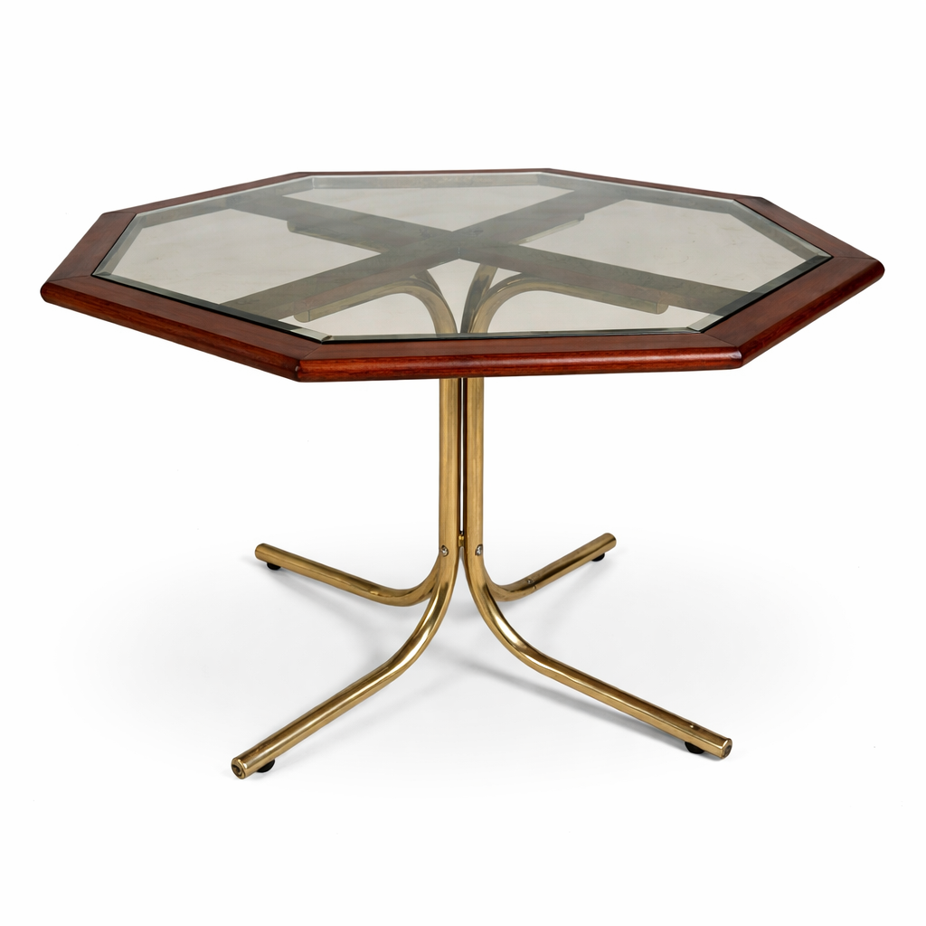 Vintage Brass & Glass Octagonal Dining Table – Hollywood Regency