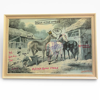 Contemporary Anti-Art Print – One-Off Hand-Annotated Horse Mixed Media Artwork