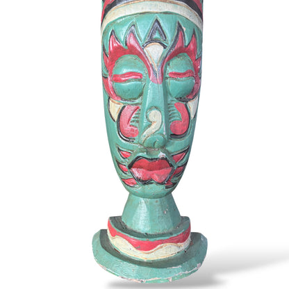 Hand-Carved Totem Sculpture – Vintage Wooden Head, Painted Folk Art Accent