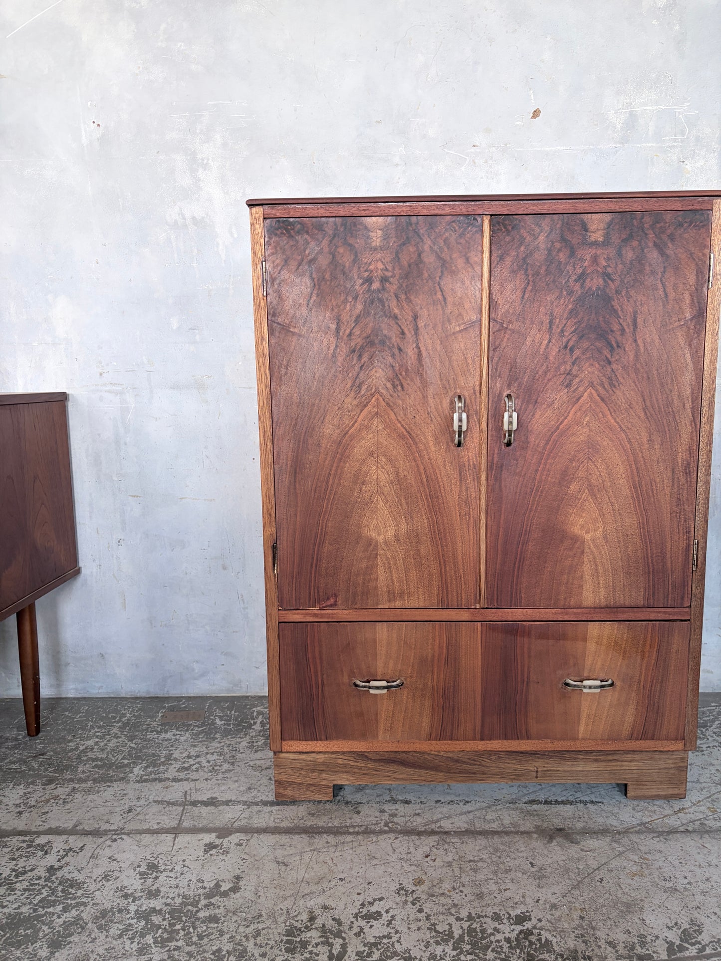 Art Deco Figured Walnut & Oak Cabinet / Cupboard