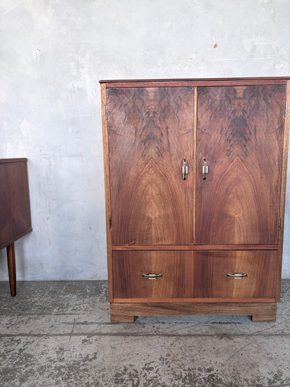 Art Deco Figured Walnut & Oak Cabinet / Cupboard