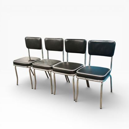 Mid Century Italian Blue Formica Dining Table & 4 Black Vinyl Chrome Chairs Set — view 13