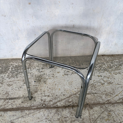 Vintage Chrome & Smoked Glass Side Table Mid Century Tubular Chrome