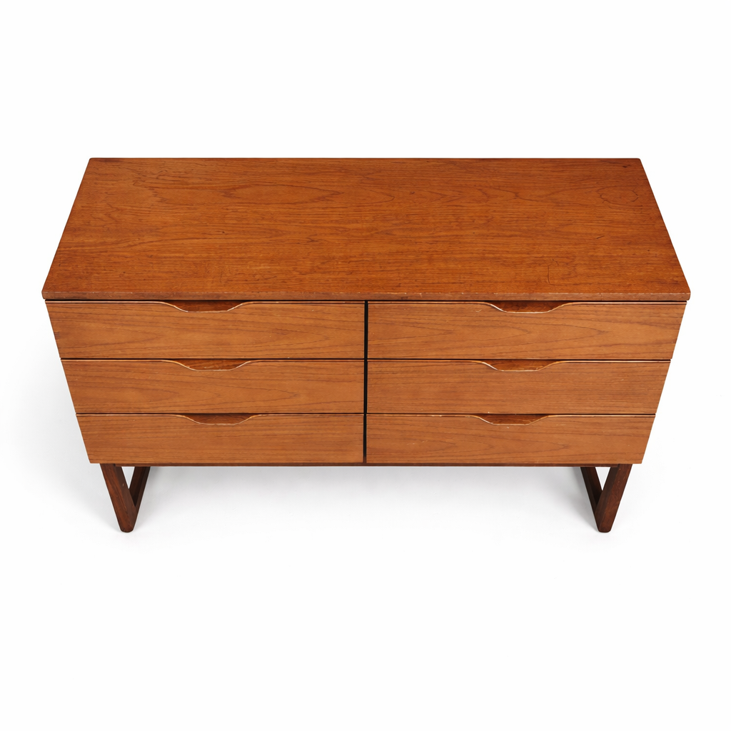 Mid Century Europa Furniture Teak Chest of 6 Drawers on Sleigh Legs