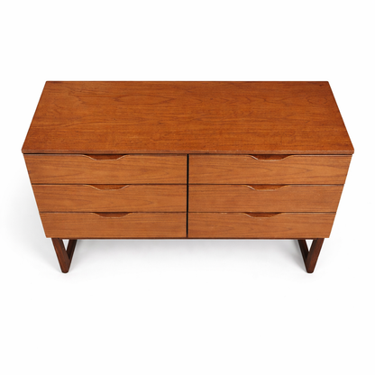 Mid Century Europa Furniture Teak Chest of 6 Drawers on Sleigh Legs