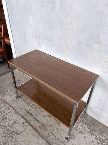 Mid Century Walnut & Chrome Drinks Trolley on Castors