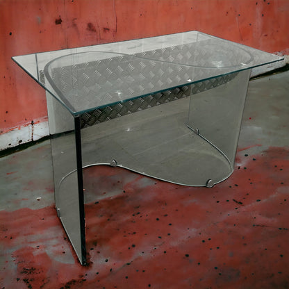 Vintage 1980s Italian Glass Curved Coffee Table