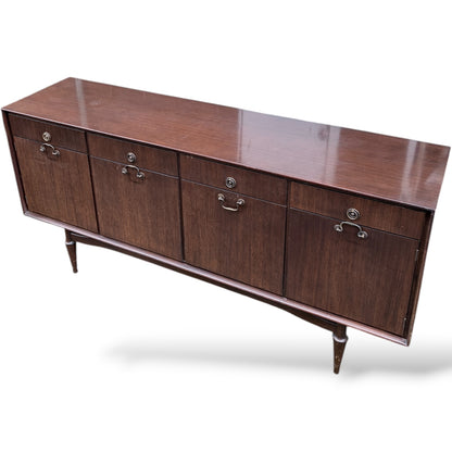 Mid-Century Sideboard - Wooden Vintage Storage With Brass Handles & Tapered Legs