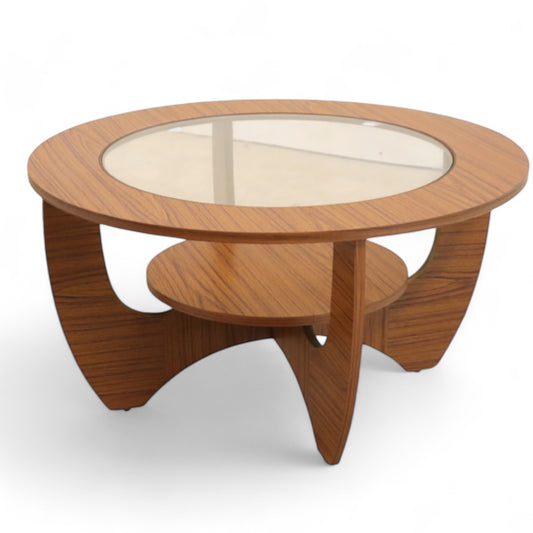 Mid Century Round Coffee Table | Formica & Glass Retro Table
