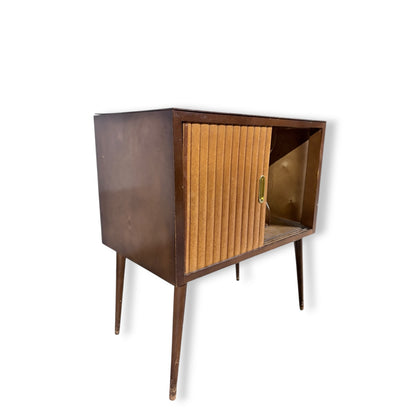 Mid-Century Record Cabinet – Vintage Media Cabinet with Tambour Door & Walnut Finish