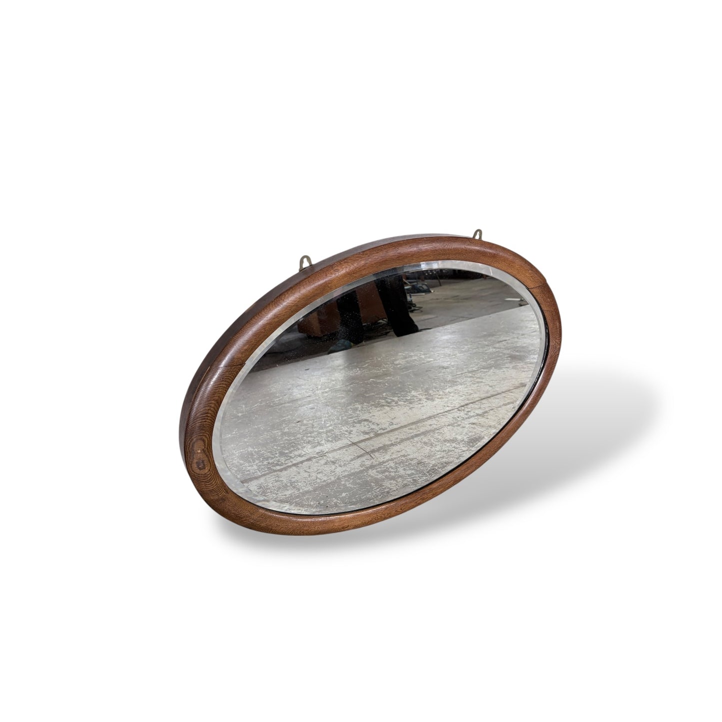Antique Vintage Solid Oak Oval Wall Mirror