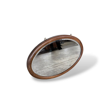 Antique Vintage Solid Oak Oval Wall Mirror