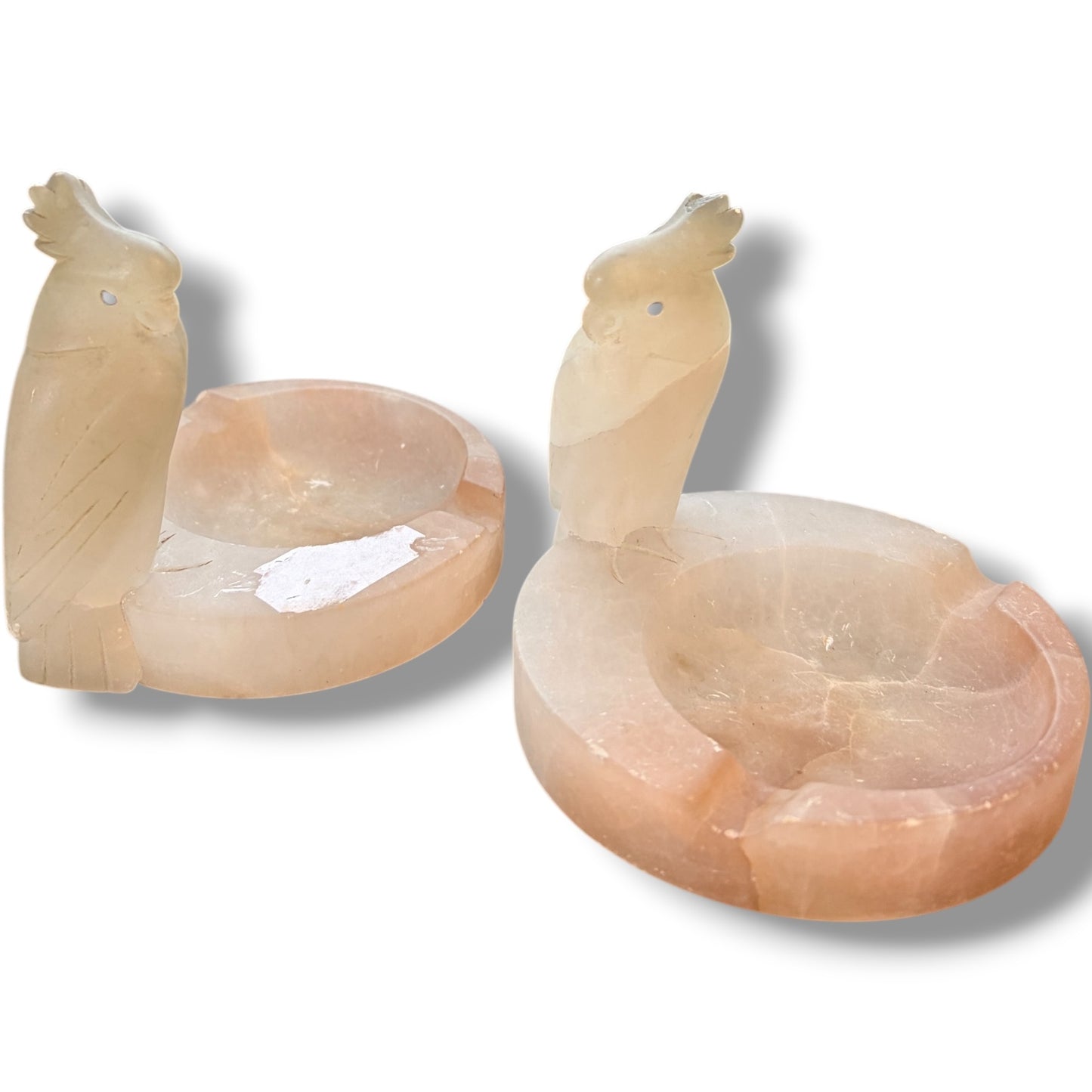 Vintage Alabaster Dishes – Italian Hand Carved Parrot Catchall Bowls Pair — view 3