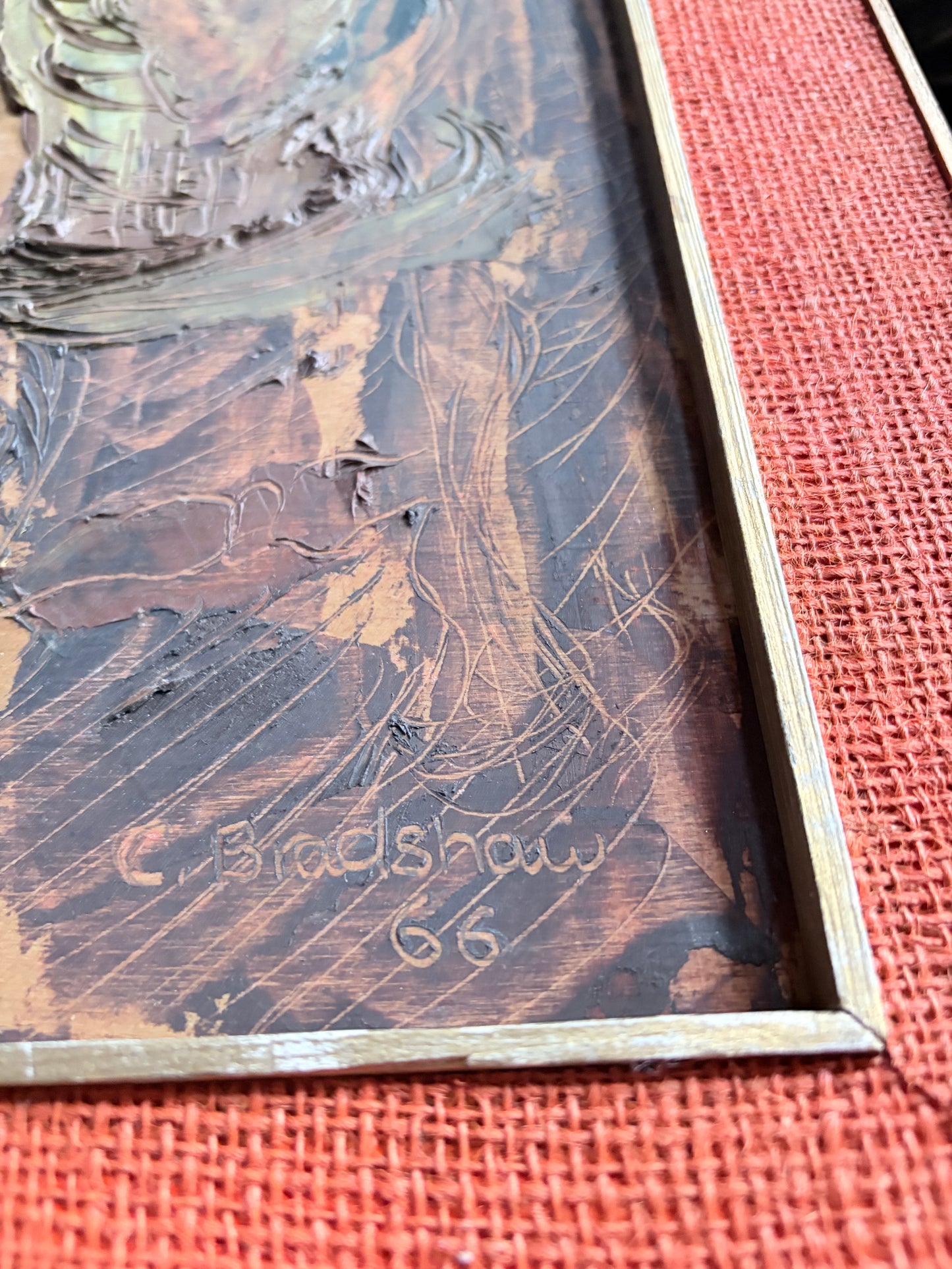 1966 Mid Century Brutalist Expressionist Oil Painting – Heavy Impasto Still Life – C. Bradshaw