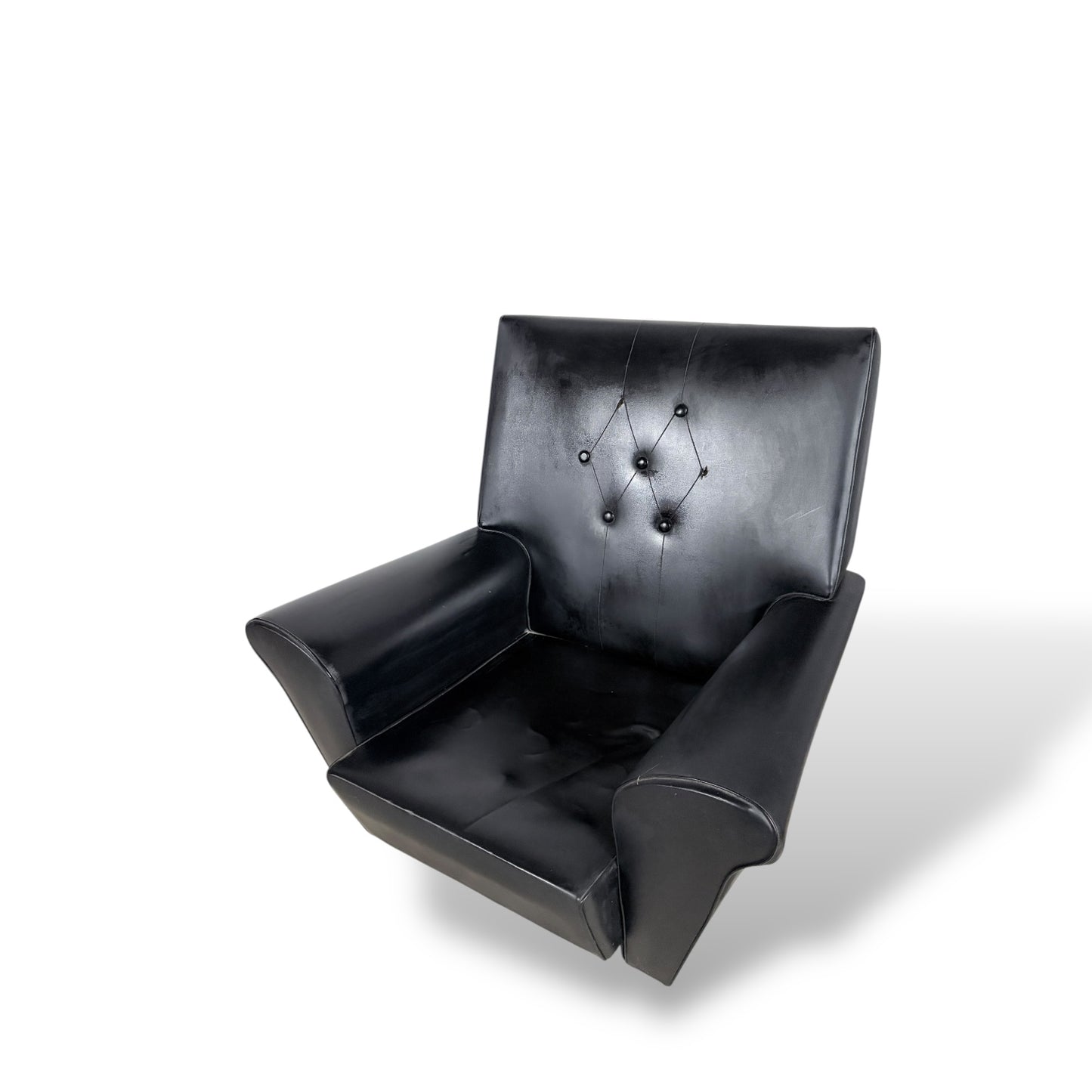 Black Leather Wingback Armchair – Mid-Century Style