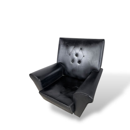 Black Leather Wingback Armchair – Mid-Century Style