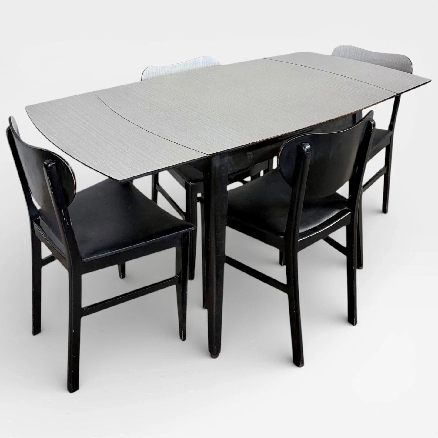 Mid Century Space Age Monochrome Formica Drop Leaf Extending Dining Table & Four Chairs
