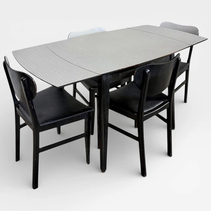 Mid Century Space Age Monochrome Formica Drop Leaf Extending Dining Table & Four Chairs